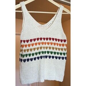 Crochet Tank Top Moon and Madison Rainbow Hearts Knit Super cute X Small